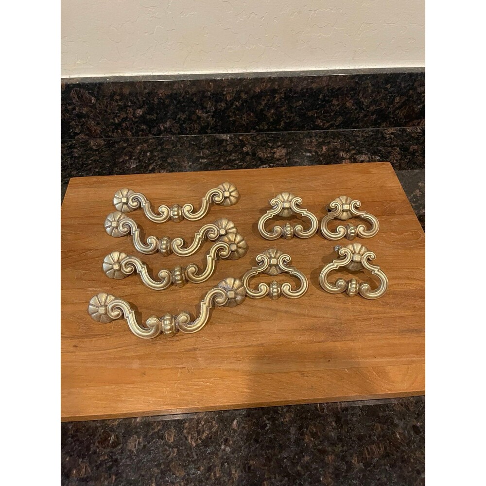 8 Vintage Cast Brass Drawer Pulls